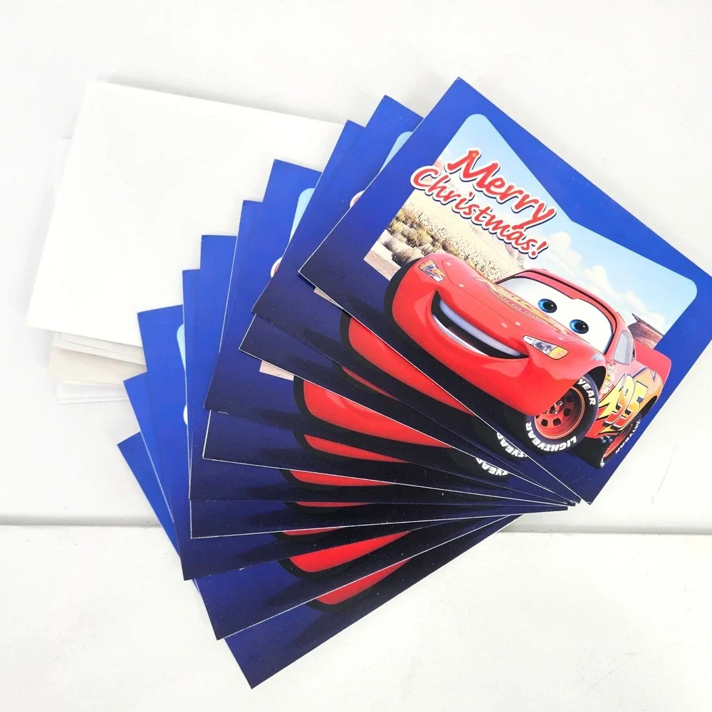 10 Vintage Disney Pixar Cars Lightning McQueen Merry Christmas Holiday Cards Set
